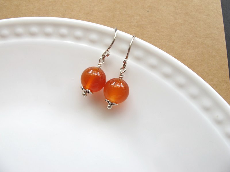 [Ice Orange Pomelo] Natural Agate x 925 Silver - Earrings Series - Handmade Natural Stone Series - ต่างหู - คริสตัล สีส้ม