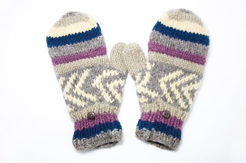 NG Goods Limited a knitted pure wool warm gloves / 2ways Gloves / Toe gloves / bristles gloves / knitted gloves - blending Eastern European national totem - ถุงมือ - วัสดุอื่นๆ หลากหลายสี