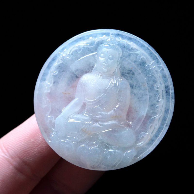 [Dog/Pig Buddha] Ice Emerald Carved Amitabha Buddha | Natural Burmese Jade Jade A - พวงกุญแจ - หยก สีใส