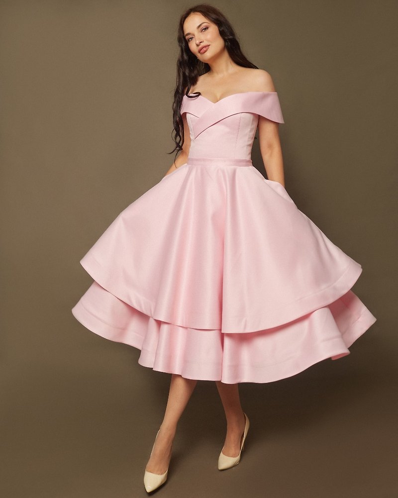ブラッシュウェディングドレス、ピンクウェディングドレスポケット、イブニングドレス、ブライドメイドドレス - ドレス - その他の素材 ピンク