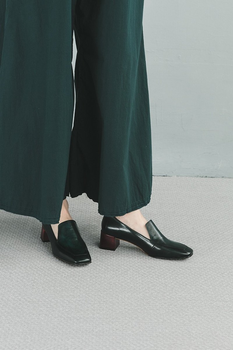 4.6 Square Toe Loafers Heels - Malachite Green - รองเท้าหนังผู้หญิง - หนังแท้ สีเขียว