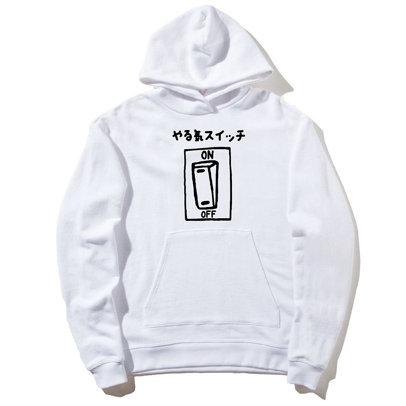 Japanese motivation switch front picture [spot] long-sleeved bristles hooded T white vitality vitality work vigorous workplace reading inspirational Chinese characters Japanese text fresh - เสื้อฮู้ด - ผ้าฝ้าย/ผ้าลินิน ขาว