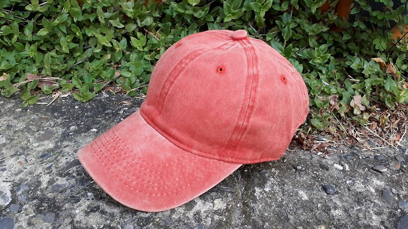 AMIN'S SHINY WORLD primary color washed denim baseball cap pink / orange - หมวก - ผ้าฝ้าย/ผ้าลินิน สึชมพู