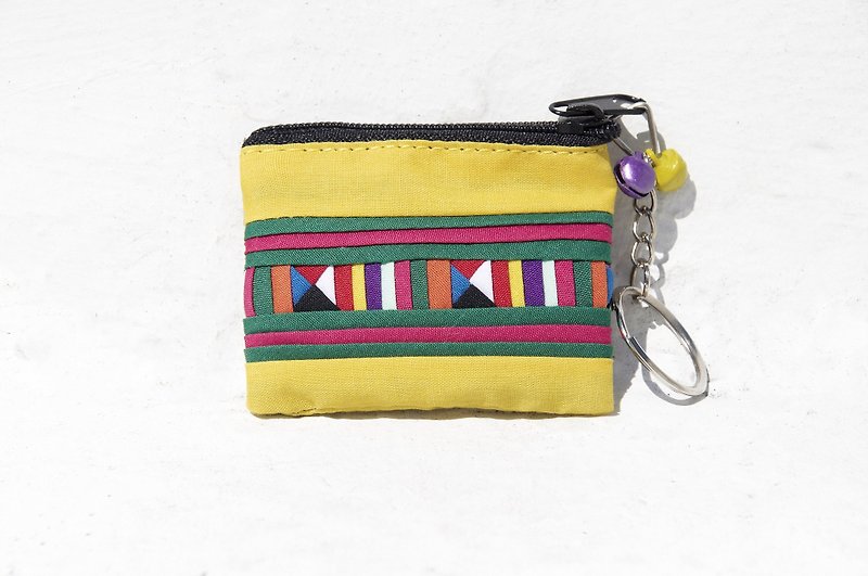 Christmas gift creative gift exchange gift limited one design handmade cotton charm / key ring / coin purse / small bag-mini yellow sun rainbow color design patchwork - Keychains - Cotton & Hemp Multicolor