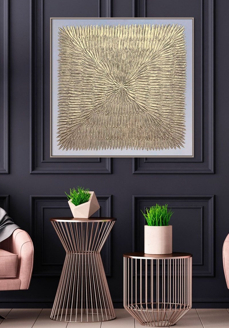 Abstract black gold oil painting on canvas painting Wall Ar for Living room - 壁貼/牆壁裝飾 - 棉．麻 黑色
