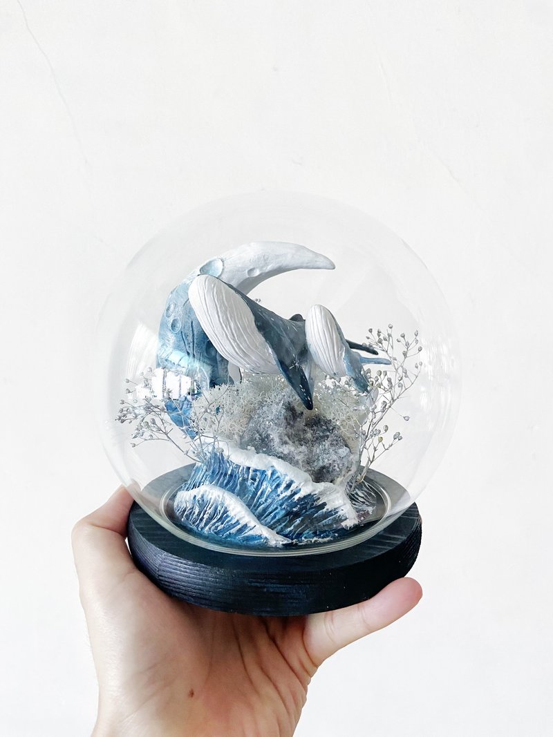 Mother and baby whale luminous glass cup - ของวางตกแต่ง - ดินเหนียว สีน้ำเงิน