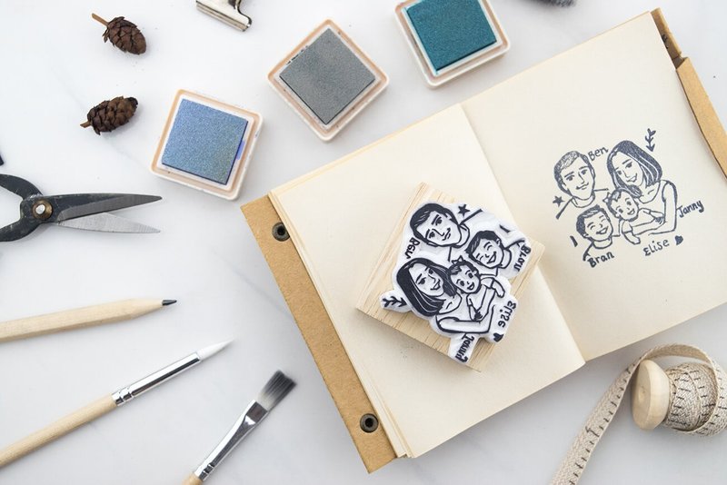 Group of 4 portrait rubber stamp (M) - 印章/印台 - 橡膠 