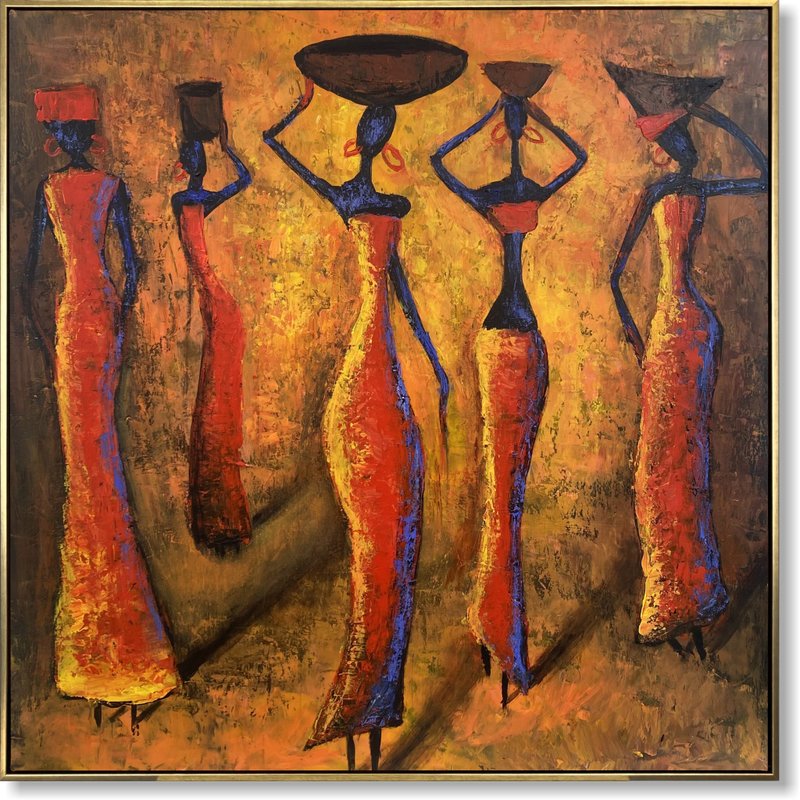 Abstract African Women Painting On Canvas Colorful Artwork Textured Wall Art - 壁貼/牆壁裝飾 - 壓克力 多色