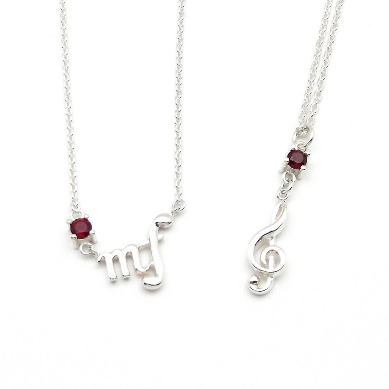 Birthstone for January/ Musical symbols Pendant - Necklaces - Sterling Silver Transparent