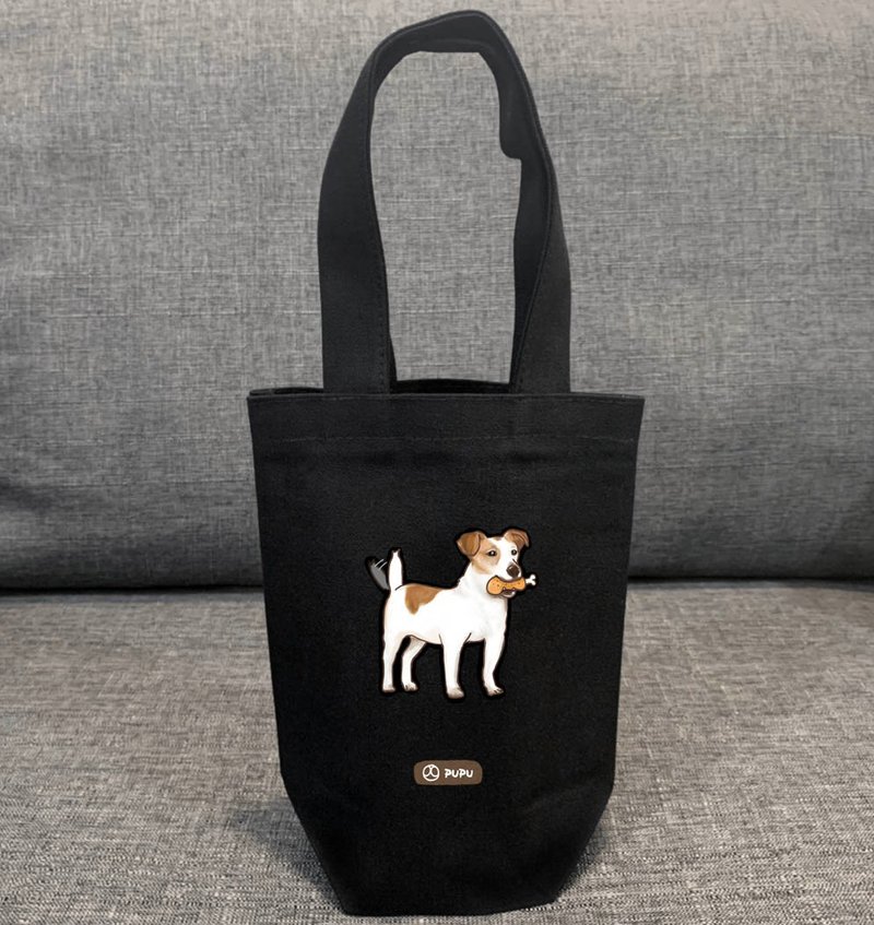 傑克羅素梗犬-全身--台灣製棉麻布-文創-環保-飲料提袋-蒼蠅星球 - 手提包/手提袋 - 棉．麻 白色