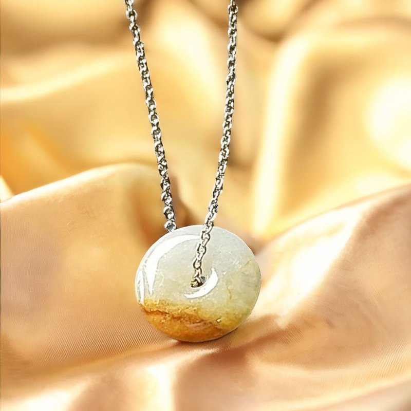 [May ‧Peace] Red Jadeite Peace Buckle Pendant | Natural Burmese Jade Grade A Jadeite | Gift - สร้อยคอ - หยก สีส้ม