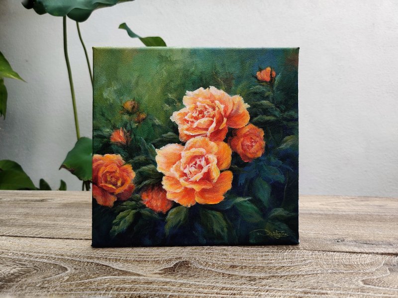 English Roses Original Acrylic Painting. Classic Wall Art. Spring Blooms Floral. - โปสเตอร์ - ผ้าฝ้าย/ผ้าลินิน 