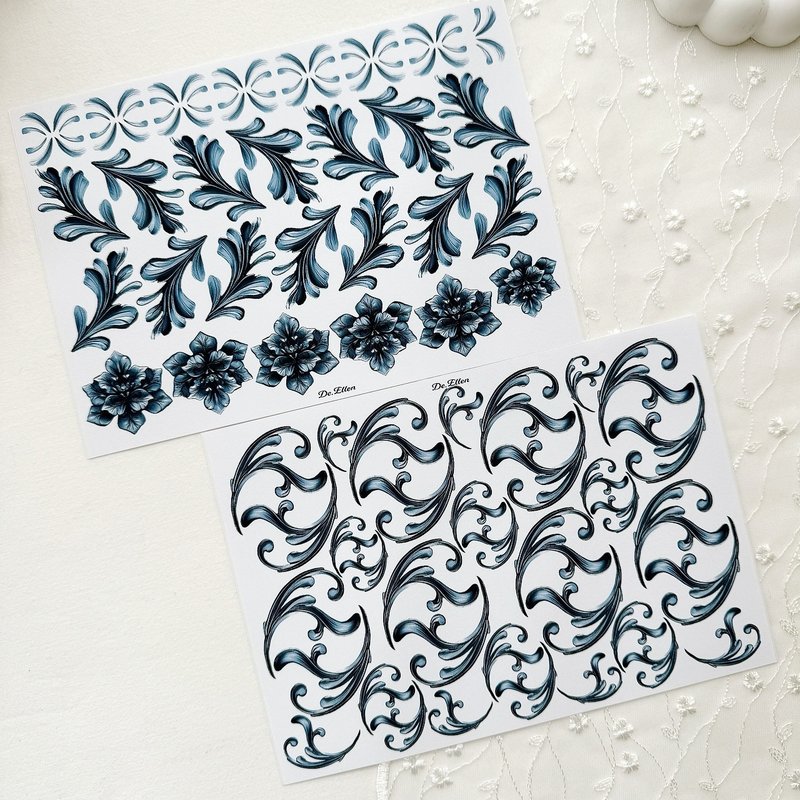 A388 blue - metal flower ornament - 貼紙 - 紙 