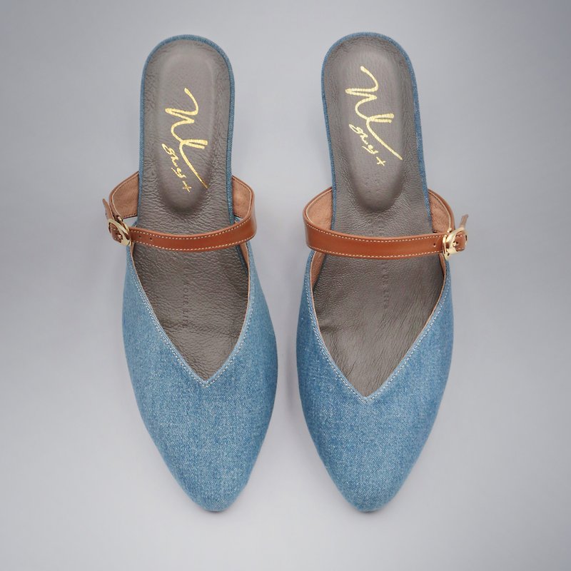 Museśデニム（ブルー）ローヒールマラーデニム| WL - 革靴 - コットン・麻 ブルー