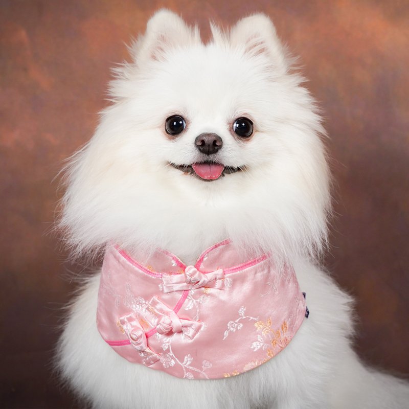 【Momoji】Pet Bib Collar - Rikoran (01-Lemonade Pink) - ชุดสัตว์เลี้ยง - งานปัก สึชมพู