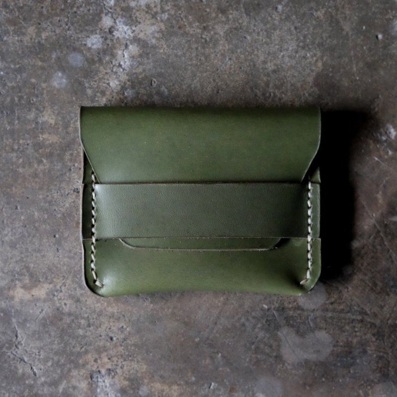 Olive Green Leather Card Wallet / Handmade Card Holder - 錢包/皮夾/長短夾 - 真皮 綠色