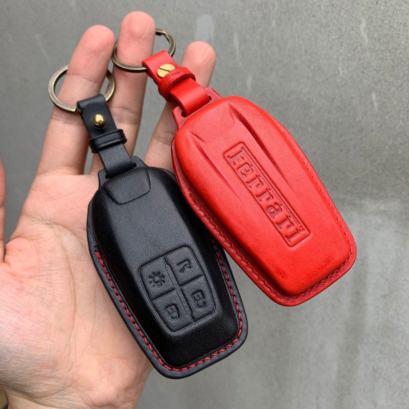 Ferrari Car Key fob 458, 488, 812, 296, F8, Spider, Roma, Tributo, Protofino - Keychains - Genuine Leather Red