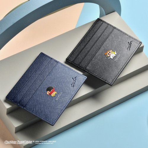 Crudo Leather Craft 蠟筆小新限量版 UV印刷 客製化刻字 十字紋皮革卡夾 (4色)