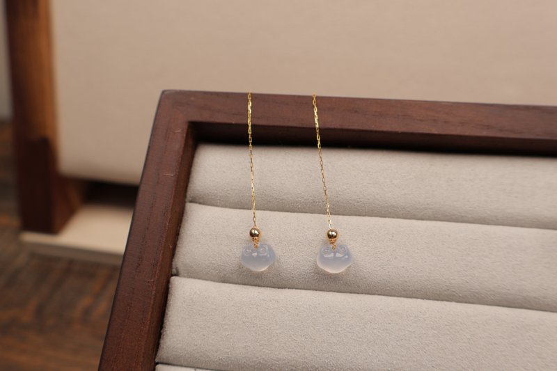 18K gold and blue chalcedony safe ear lock wire - ต่างหู - หยก 