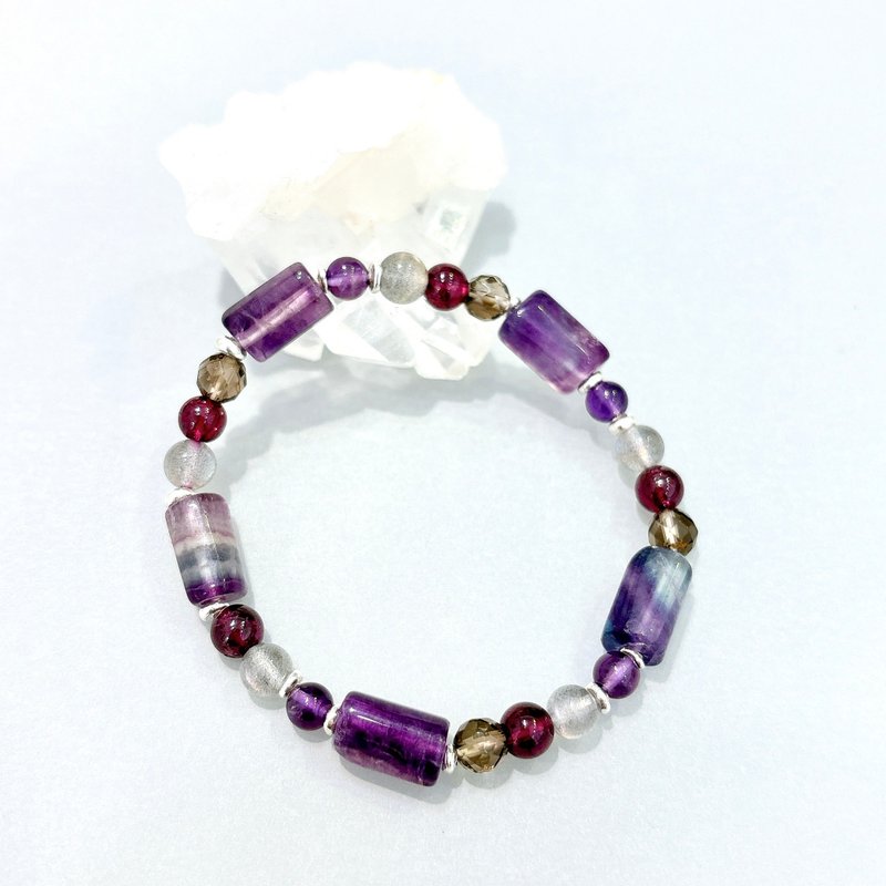 Ops Amethyst silver bracelet-紫水晶/銀/螢石/茶晶/石榴石/拉長 - 手鍊/手環 - 寶石 紫色