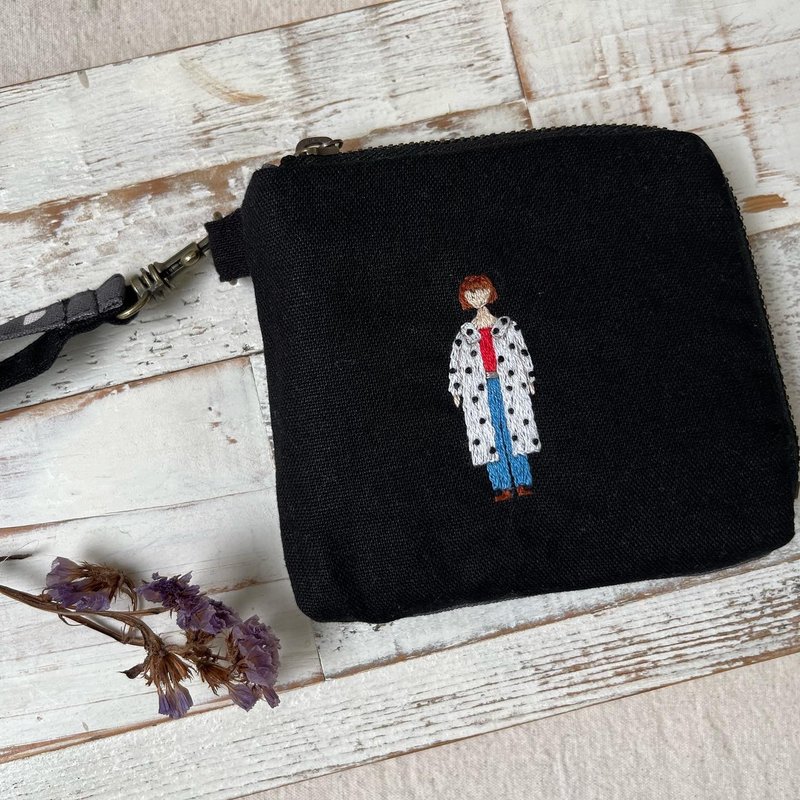 fingirl1000-NO.457 One embroidered L-shaped wallet - 1000 women's exhibition - กระเป๋าใส่เหรียญ - ผ้าฝ้าย/ผ้าลินิน 