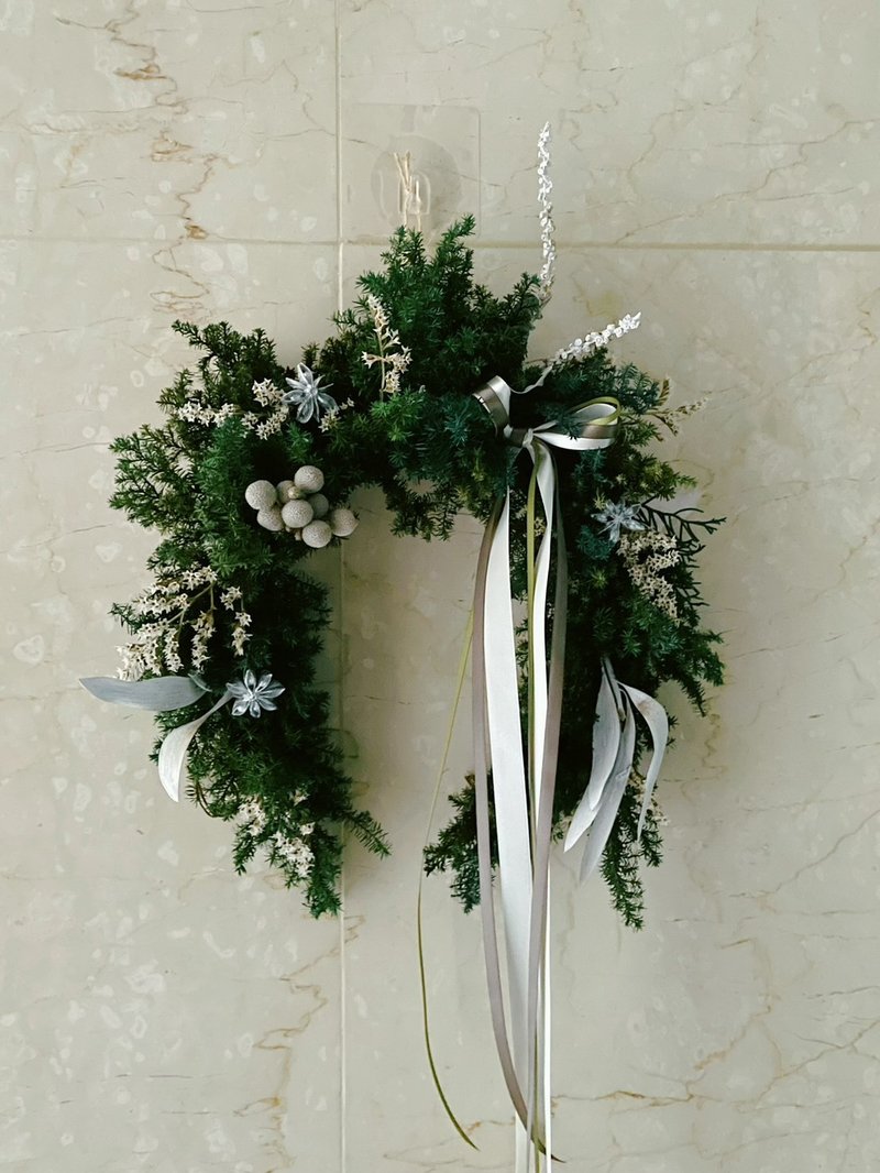 【永生聖誕圈】2025銀白植草系羽翼型聖誕圈 - 乾燥花/永生花 - 植物．花 多色