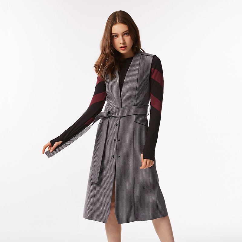 Woolmiracle 羊毛混紡長版西裝背心 - 女大衣/外套 - 其他材質 灰色