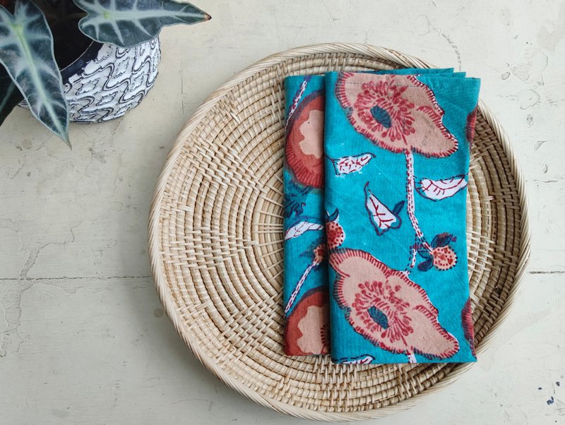 Wood-printed square scarf│Poppy│ - ผ้าเช็ดหน้า - ผ้าฝ้าย/ผ้าลินิน 