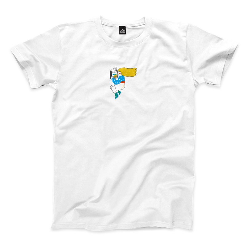 Reading Time-Girls-White-Unisex T-shirt - เสื้อยืดผู้ชาย - ผ้าฝ้าย/ผ้าลินิน ขาว