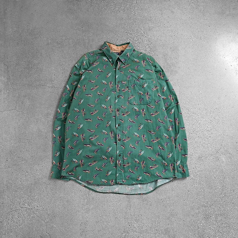 Vintage Shirt 圖騰襯衫 - เสื้อเชิ้ตผู้ชาย - ผ้าฝ้าย/ผ้าลินิน สีเขียว