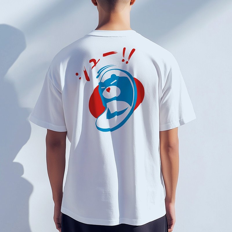 動物插畫T |藍白拖鞋熊 | 白色款印花T Shirt - 男 T 恤 - 棉．麻 白色