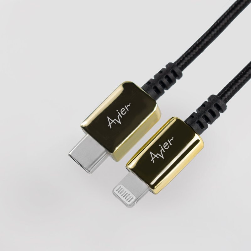 Avier CLASSIC C to Lightning編織高速充電傳輸線 金 / 多尺寸 - 無線充電盤/板/座 - 其他材質 