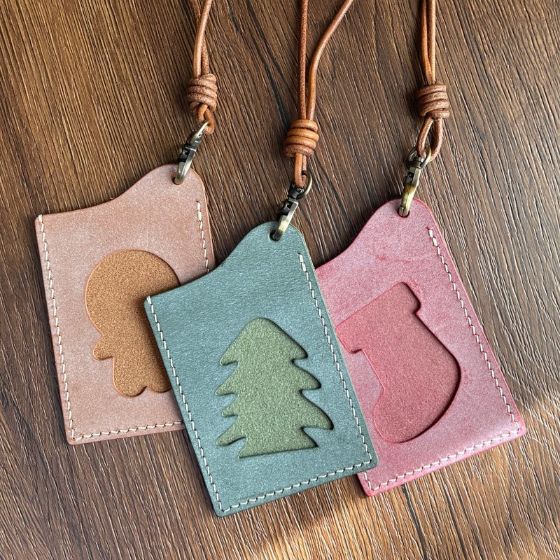 【DIY皮革手作】聖誕節材料包 趣味造形證件套 交換禮物 客製化 - 皮件/皮革 - 真皮 