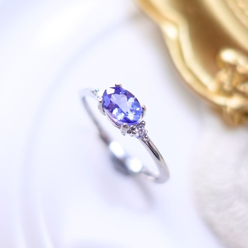 Tanzanite/ Stone natural unburned beautiful blue purple luster soft and simple sterling silver ring gift - แหวนทั่วไป - เงินแท้ สีม่วง