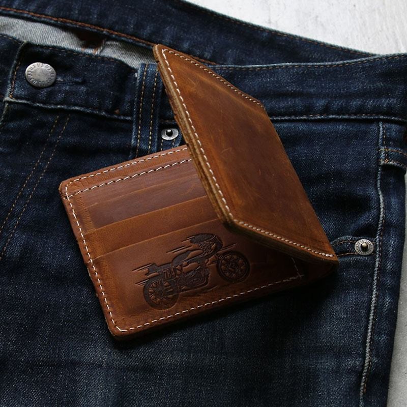 Biker Men wallet chain Genuine Leather skull Motorcycle Rider handmade hipster - Wallets - Genuine Leather Brown
