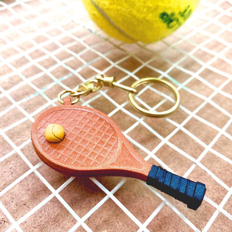 テニスラケット　本革キーホルダー　ハンドメイド　革物語　VANCA　スポーツ - 鑰匙圈/鑰匙包 - 真皮 咖啡色