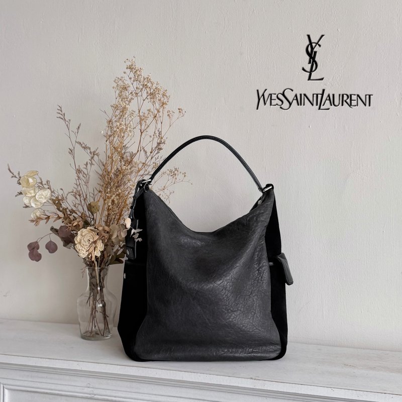 稀有極美品 SAINT LAURENT Vintage 聖羅蘭牛皮麂皮古董肩背包 - 側背包/斜背包 - 真皮 黑色