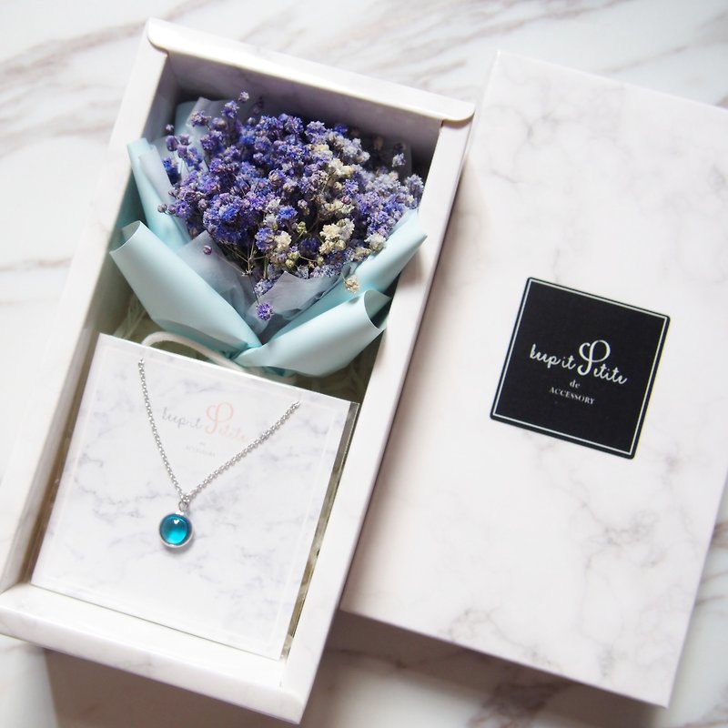 [Cloud Pattern Gift Set - Necklace] Purple Dry Star Bouquet + Sky Blue Round Stone Necklace - Necklaces - Other Materials Purple