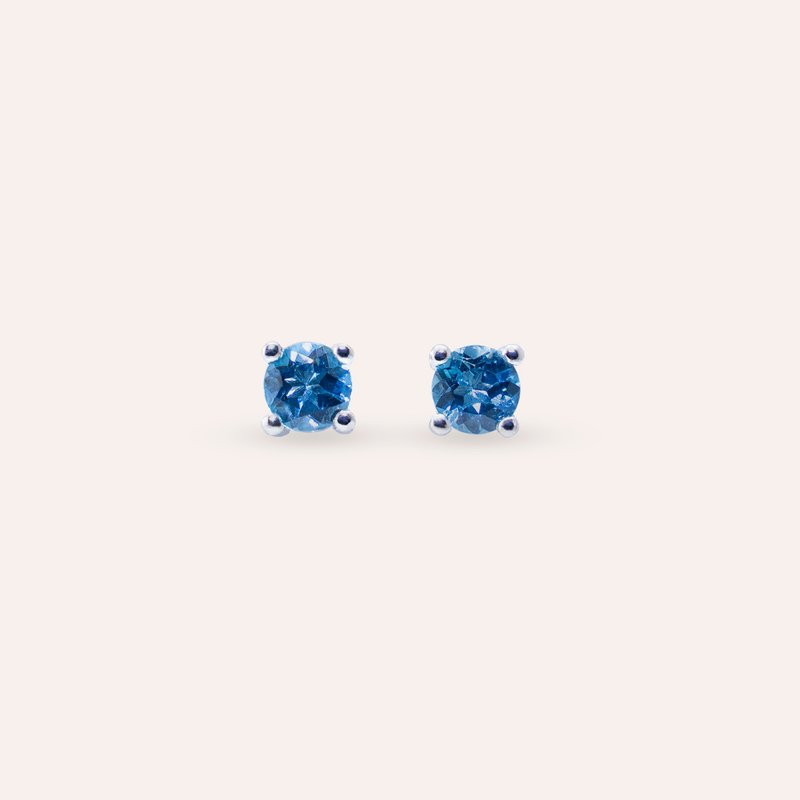 Amber Stone Blue Round 4mm Earrings Classic Series Round E Gemstone Silver AND - Earrings & Clip-ons - Silver Blue