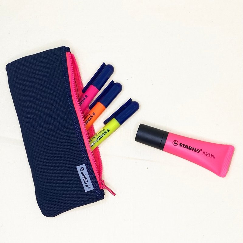 Pencil case without gusset - กล่องดินสอ/ถุงดินสอ - ผ้าฝ้าย/ผ้าลินิน สีน้ำเงิน