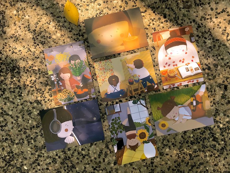 【たまに遅刻】イラストポストカード全7種セット - カード・はがき - 紙 多色