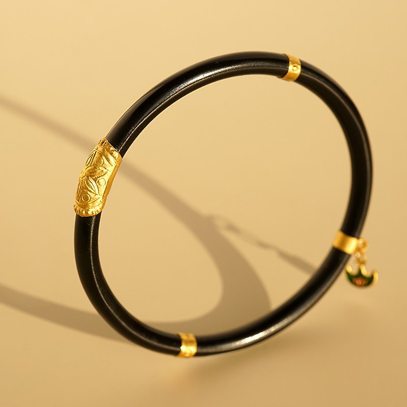 Good luck and continuous gold sea willow bracelets are not yet ancient 24k gold hand-carved carved black coral bracelets for children - สร้อยข้อมือ - ทอง 24 เค 
