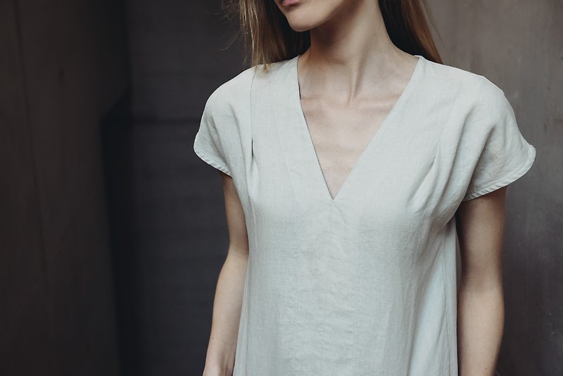 Pure Linen Dress Motumo With Asymmetric Skirt - 14S17 - 洋裝/連身裙 - 亞麻 多色