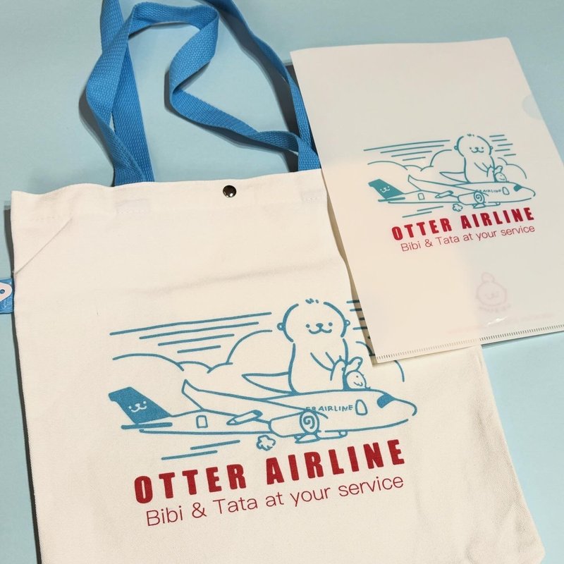 Shine原創可愛水獺航空OTTER AIRLINE主題環保袋帆布單肩包托特包 - 手提包/手提袋 - 棉．麻 