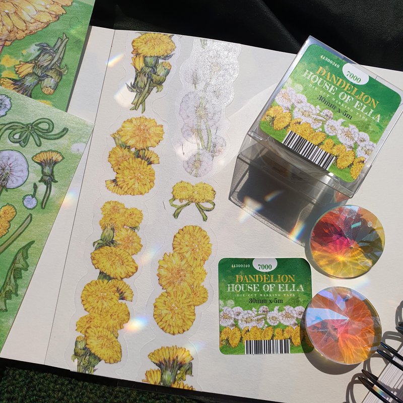 Dandelion die-cut masking tape washi tape paper collage material 5m Roll - 紙膠帶/和紙/PET - 紙 黃色