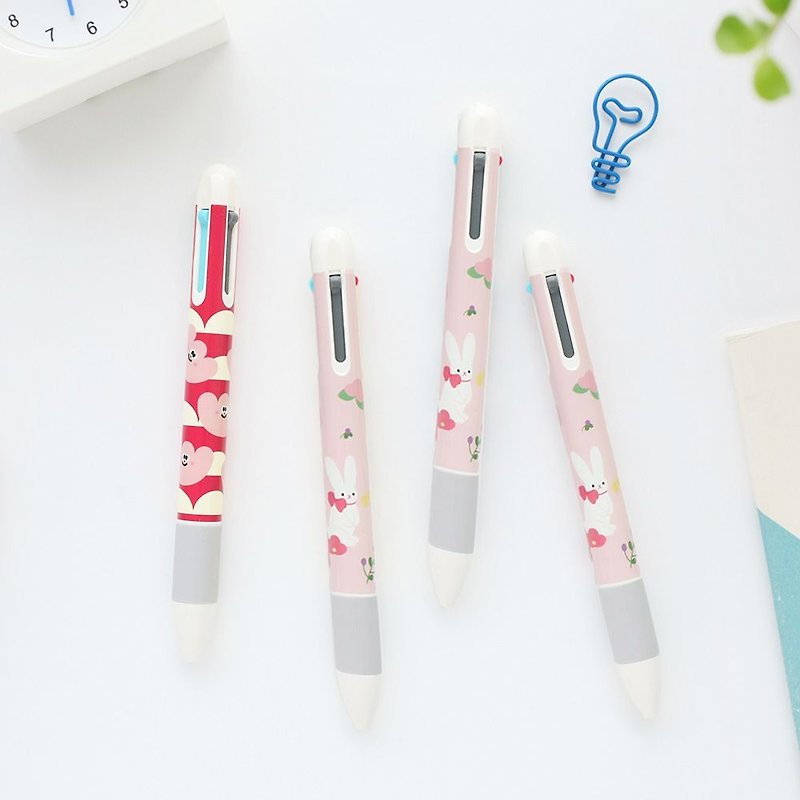 Livework small fresh 4-color one pens - white rabbit, LWK36135 - Ballpoint & Gel Pens - Plastic Pink