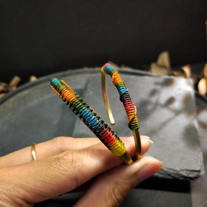 [Rainbow] Equal Rights Rainbow-Special Model-Hexagonal Bronze Rainbow Wax Rope Bracelet - Bracelets - Copper & Brass Multicolor