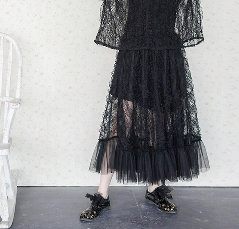 黑色蕾絲半身裙 透視裙  - imakokoni - 裙子/長裙 - 其他材質 黑色