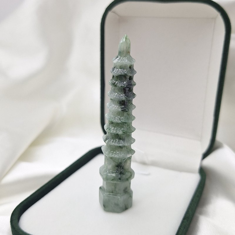 綠飄花 雷峰塔 文昌塔 擺件 | 天然緬甸玉A貨翡翠 - 擺飾/家飾品 - 玉石 