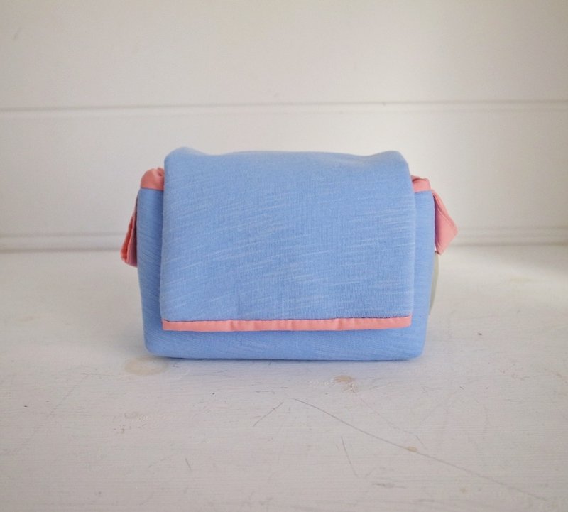hairmo simple activity buckle camera bag zipper style - water blue pink (spot) - กระเป๋ากล้อง - ผ้าฝ้าย/ผ้าลินิน สีน้ำเงิน